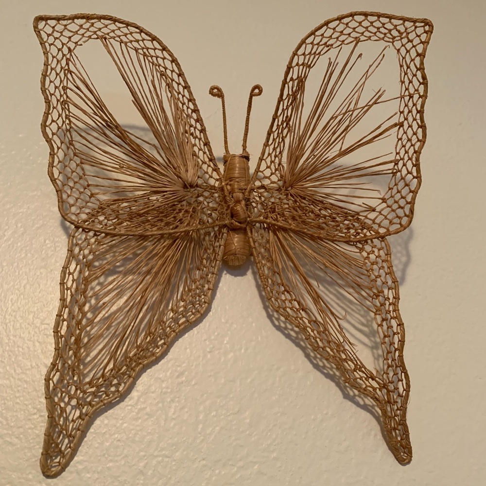 Vintage handmade woven wall hanging  butterfly